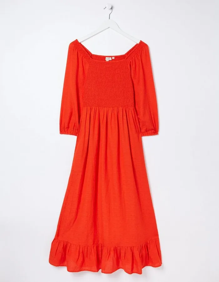 Adele Shirred Midi Dress Black Women FatFace Dresses
