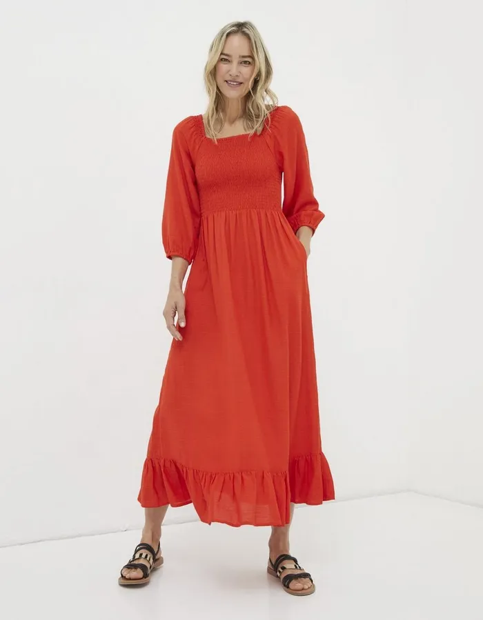 Adele Shirred Midi Dress Black Women FatFace Dresses