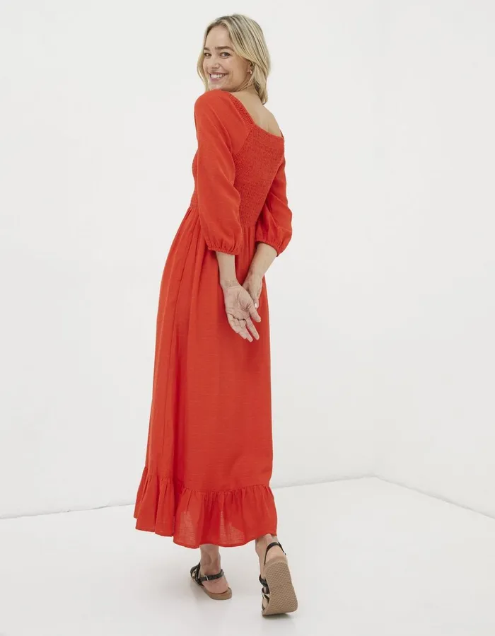 Adele Shirred Midi Dress Black Women FatFace Dresses