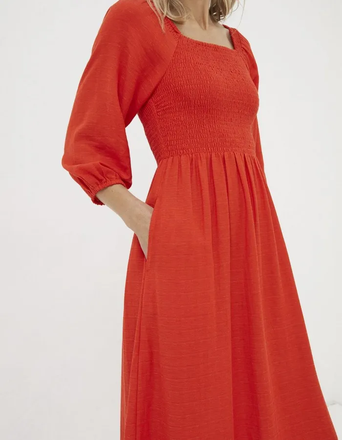 Adele Shirred Midi Dress Black Women FatFace Dresses