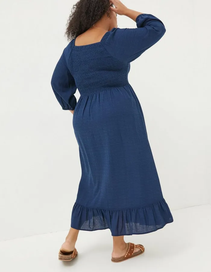 Adele Shirred Midi Dress Bright Blue Women FatFace Dresses