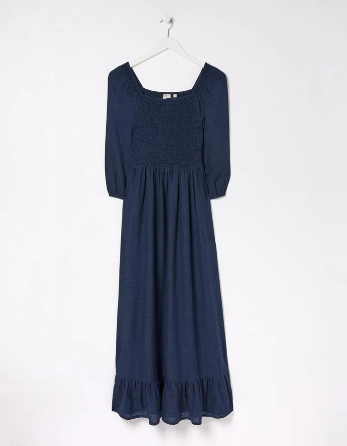 Adele Shirred Midi Dress Bright Blue Women FatFace Dresses