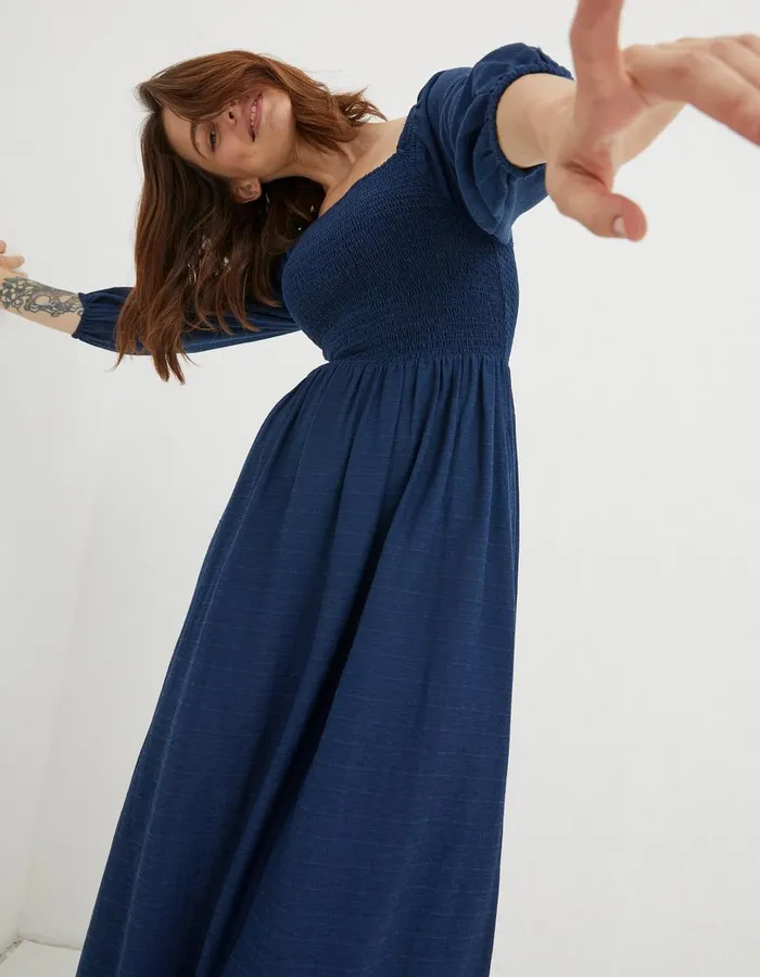 Adele Shirred Midi Dress Bright Blue Women FatFace Dresses