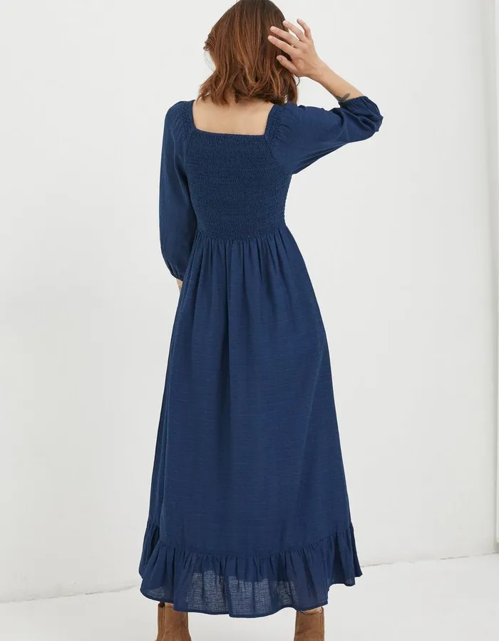 Adele Shirred Midi Dress Bright Blue Women FatFace Dresses