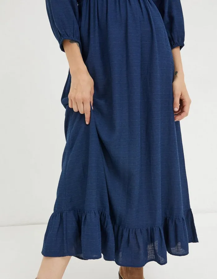 Adele Shirred Midi Dress Bright Blue Women FatFace Dresses
