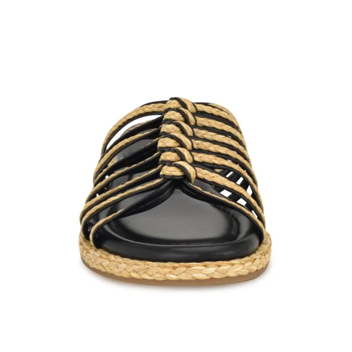 Adila Flat Espadrille Sandals Black Raffia Women Nine West Sandals