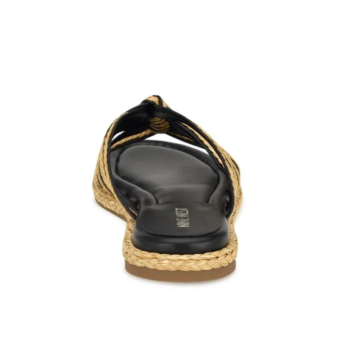 Adila Flat Espadrille Sandals Black Raffia Women Nine West Sandals