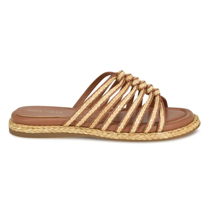 Adila Flat Espadrille Sandals Brown Raffia Women Nine West Sandals