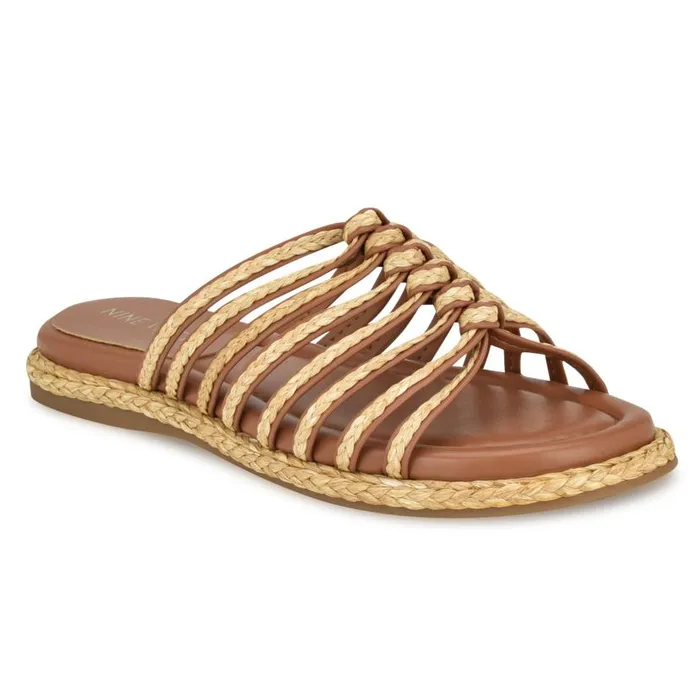 Adila Flat Espadrille Sandals Brown Raffia Women Nine West Sandals