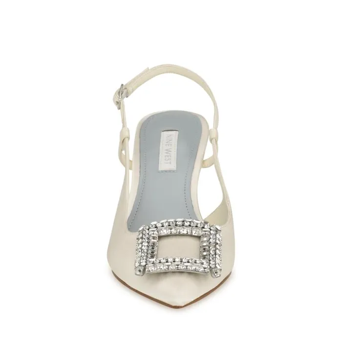 Aimey Pointy Toe Slingbacks Ivory Satin Women Nine West Heels