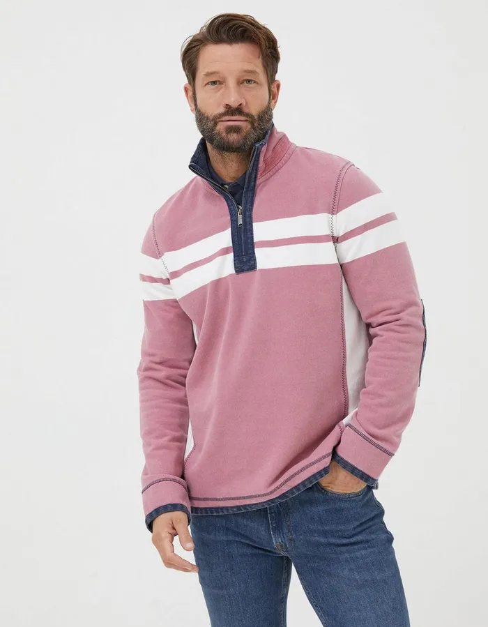 Airlie Multi Chest Stripe Sweatshirt Light Pink Men FatFace Sweatshirts and Hoodies