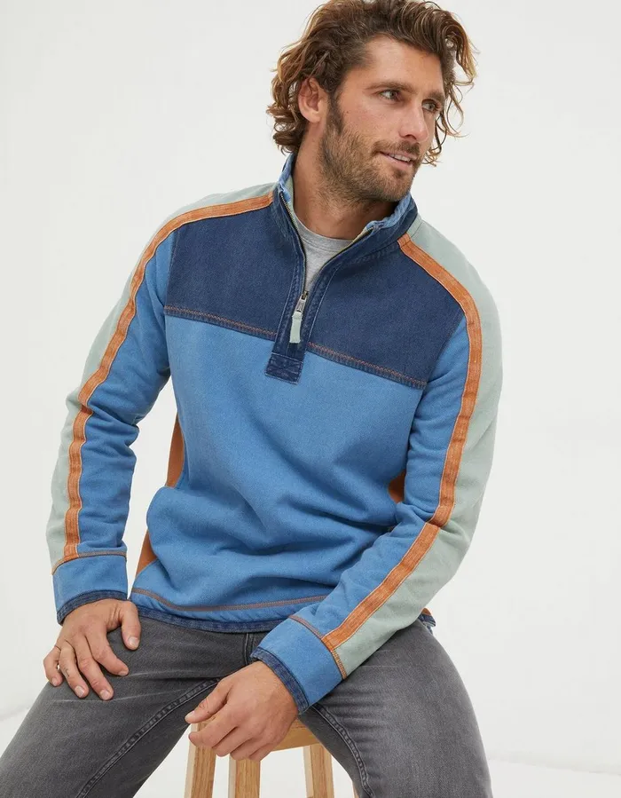 Airlie Panel Contrast Sweatshirt Light Blue Men FatFace Sweatshirts and Hoodies