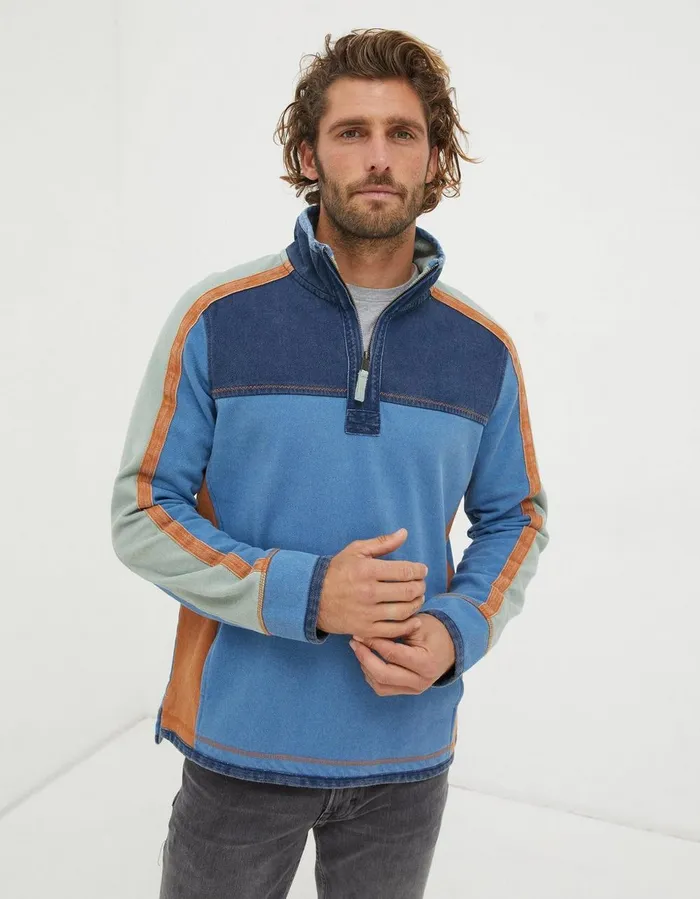 Airlie Panel Contrast Sweatshirt Light Blue Men FatFace Sweatshirts and Hoodies
