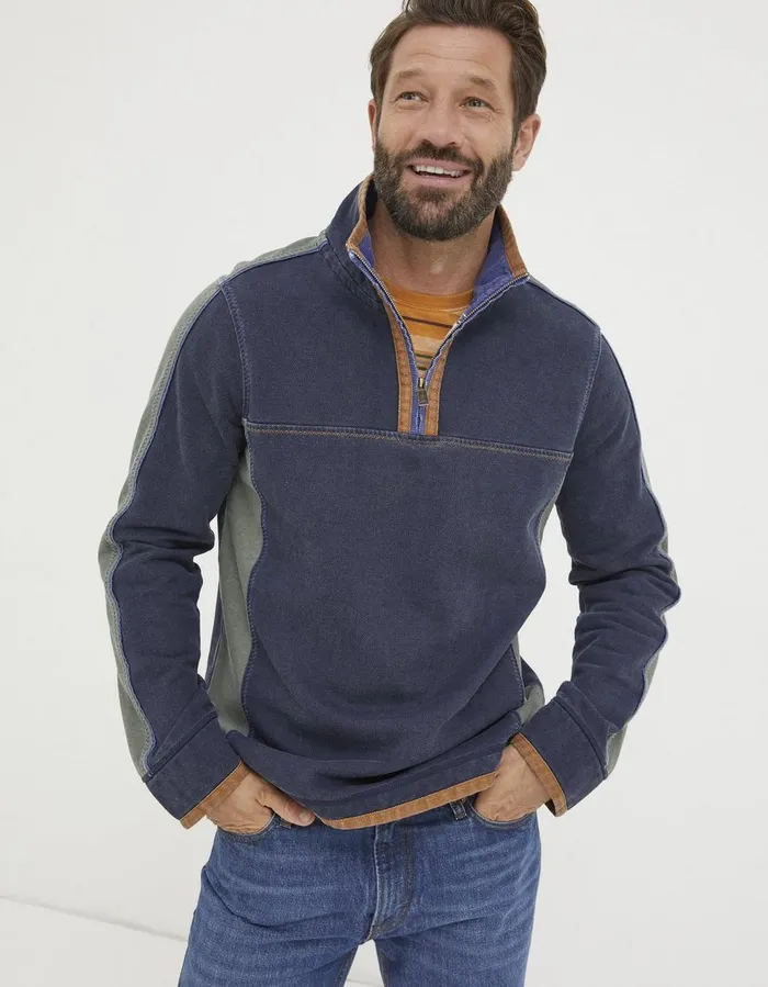 Airlie Panel Contrast Sweatshirt Navy Men FatFace Sweatshirts and Hoodies
