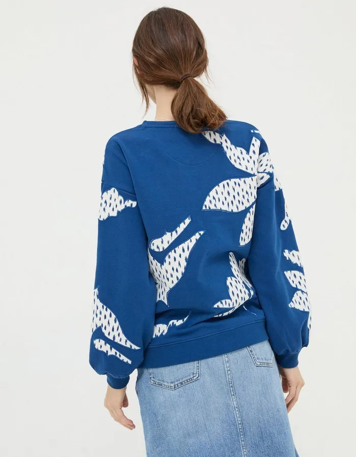 Alex Textured Leaves Crew Sweatshirt Dark Blue Women FatFace Sweatshirts and Hoodies