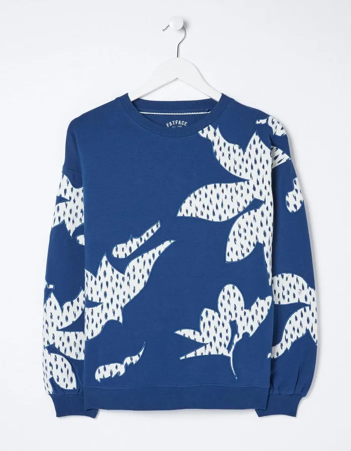Alex Textured Leaves Crew Sweatshirt Dark Blue Women FatFace Sweatshirts and Hoodies