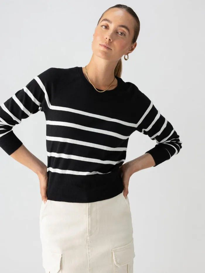 All Day Long Sweater Black Chalk Stripe Women Sanctuary Clothing Sweaters and Cardis
