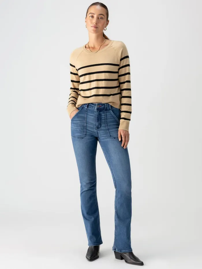 All Day Long Sweater True Khaki Black Stripe Women Sanctuary Clothing Sweaters and Cardis