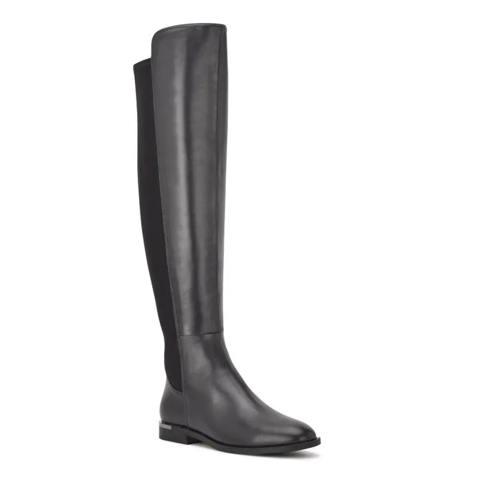 Allair Stretch Back Over The Knee Boots Black Women Nine West Boots and Booties