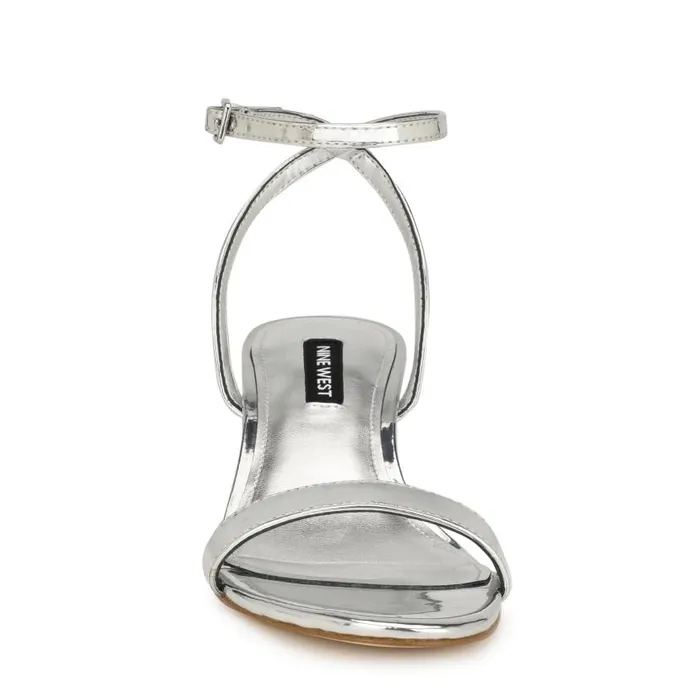 Allora Ankle Strap Block Heeled Sandals Silver Women Nine West Heels