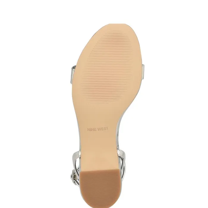 Allora Ankle Strap Block Heeled Sandals Silver Women Nine West Sandals