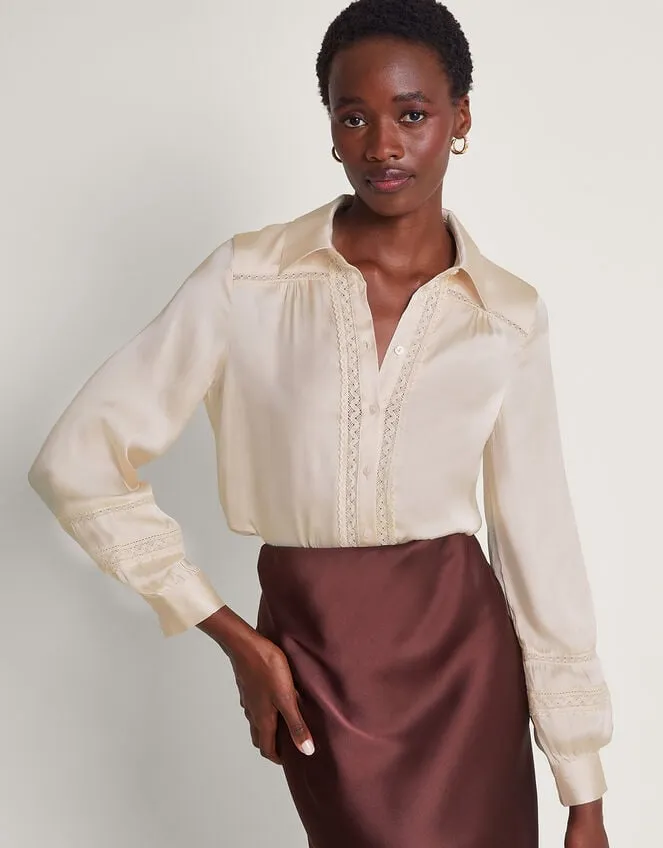 Alma Satin Lace Blouse Ivory Women Monsoon Tops and Blouses