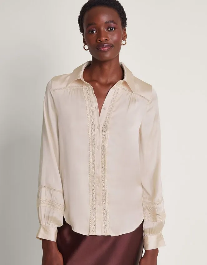 Alma Satin Lace Blouse Ivory Women Monsoon Tops and Blouses