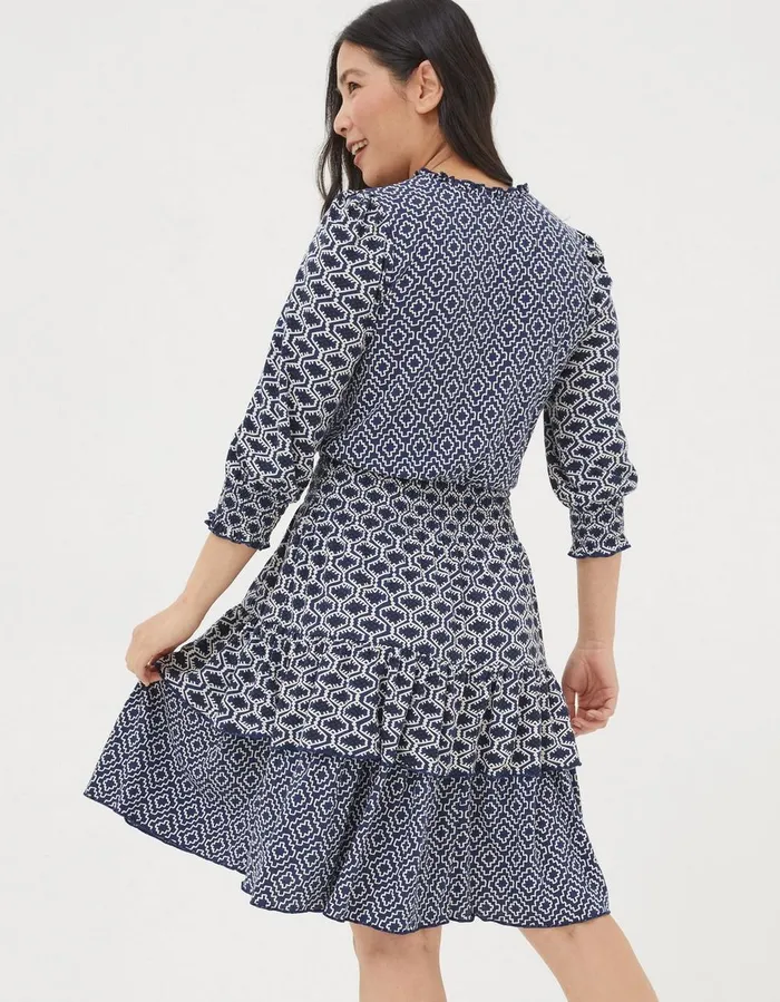 Amba Patchwork Geo Jersey Dress Navy Women FatFace Dresses
