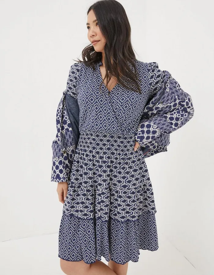 Amba Patchwork Geo Jersey Dress Navy Women FatFace Dresses