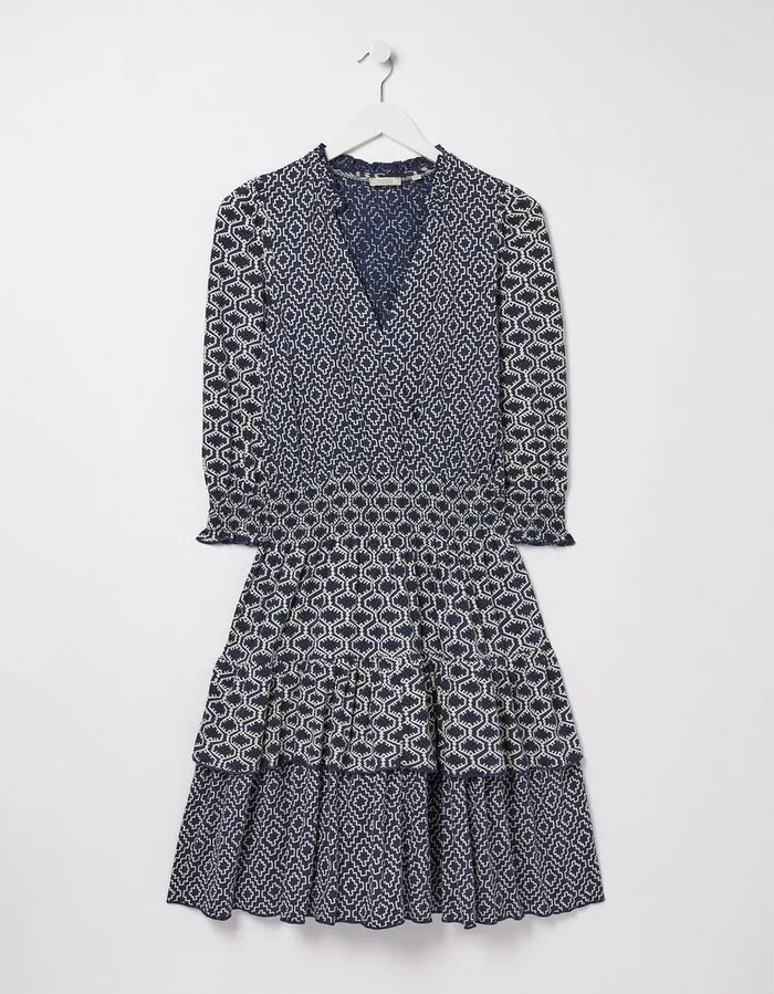 Amba Patchwork Geo Jersey Dress Navy Women FatFace Dresses