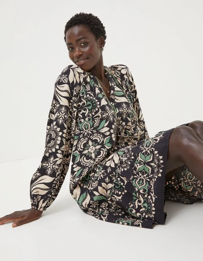 Amy Mosaic Leaf Tunic Dress Black Women FatFace Dresses