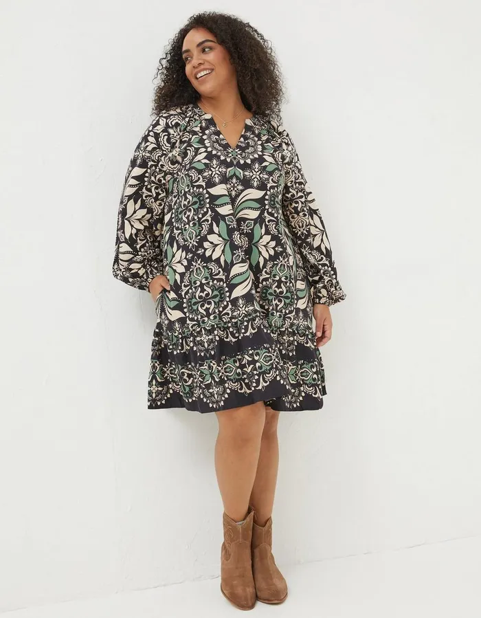 Amy Mosaic Leaf Tunic Dress Black Women FatFace Dresses