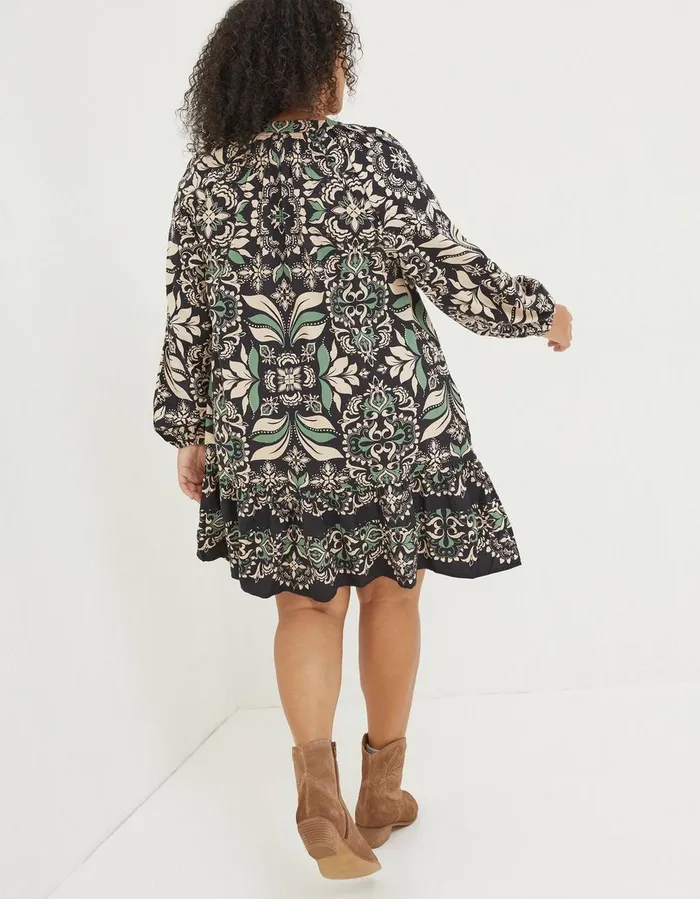 Amy Mosaic Leaf Tunic Dress Black Women FatFace Dresses