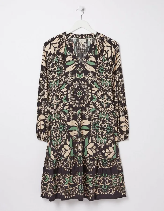Amy Mosaic Leaf Tunic Dress Black Women FatFace Dresses