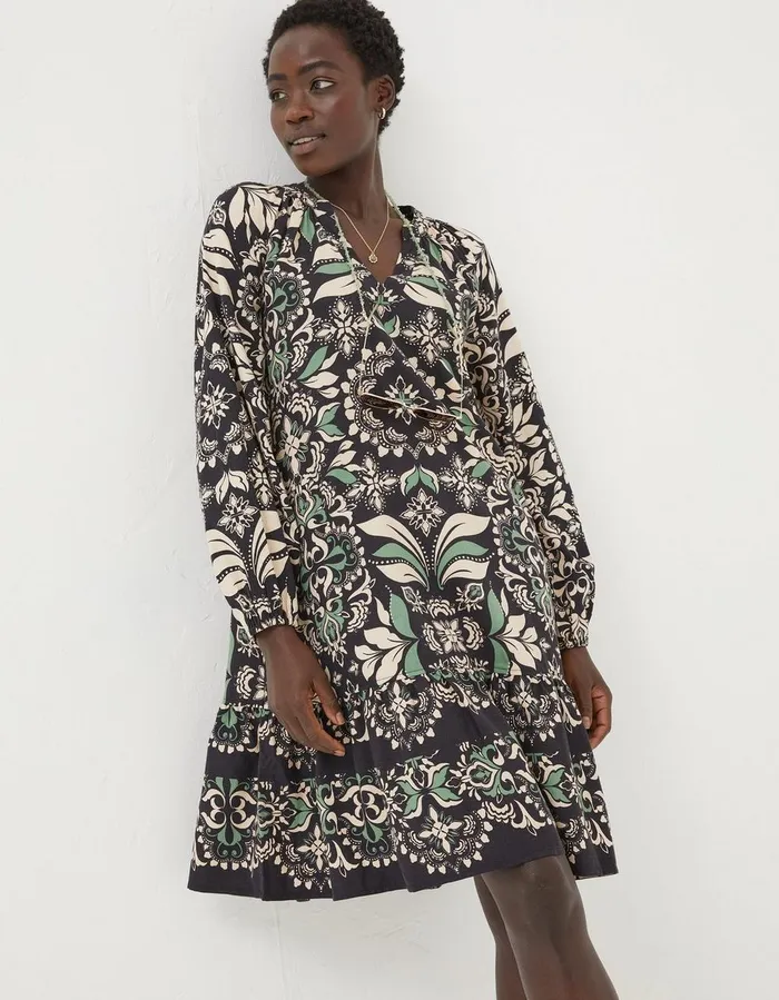 Amy Mosaic Leaf Tunic Dress Black Women FatFace Dresses
