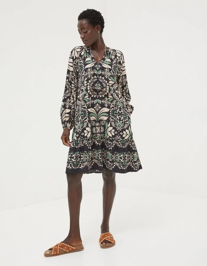 Amy Mosaic Leaf Tunic Dress Black Women FatFace Dresses