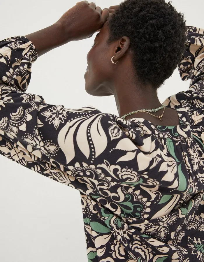 Amy Mosaic Leaf Tunic Dress Black Women FatFace Dresses
