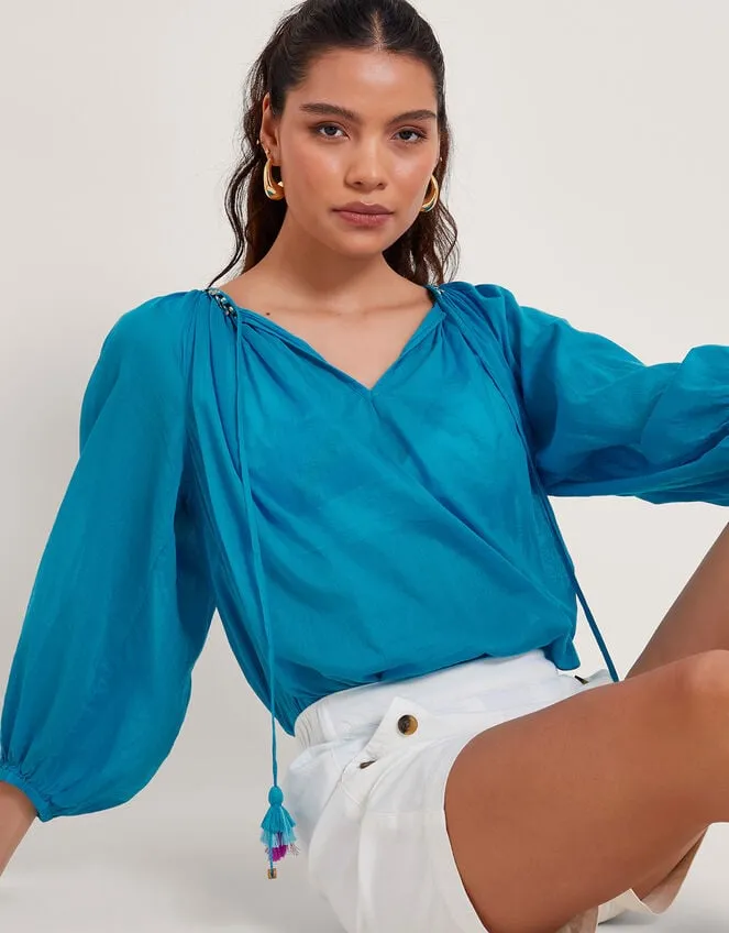 Amy Tie Neck Top Blue Women Monsoon Tops and Blouses