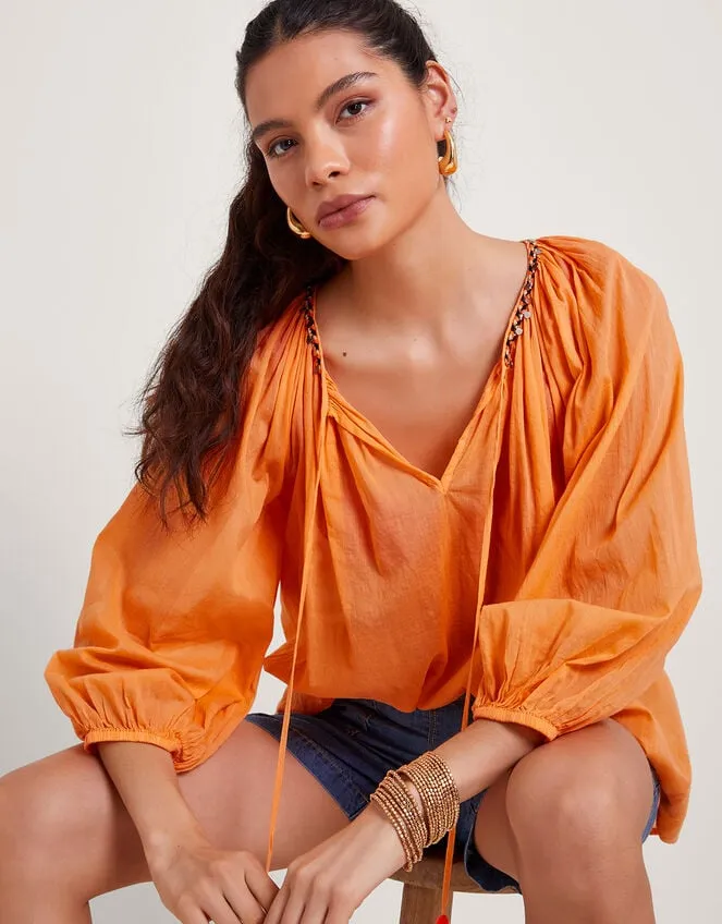 Amy Tie Neck Top Orange Women Monsoon Tops and Blouses