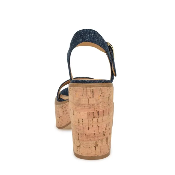 Amye Ankle Strap Wedge Sandals Denim Women Nine West Sandals