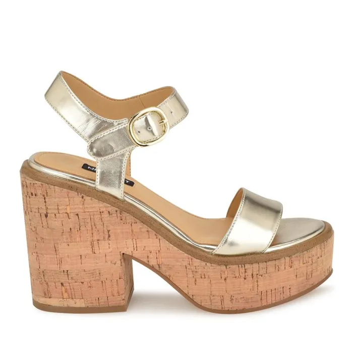 Amye Ankle Strap Wedge Sandals Platino Women Nine West Sandals