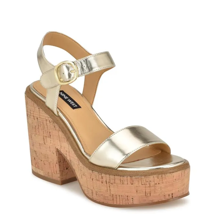 Amye Ankle Strap Wedge Sandals Platino Women Nine West Sandals