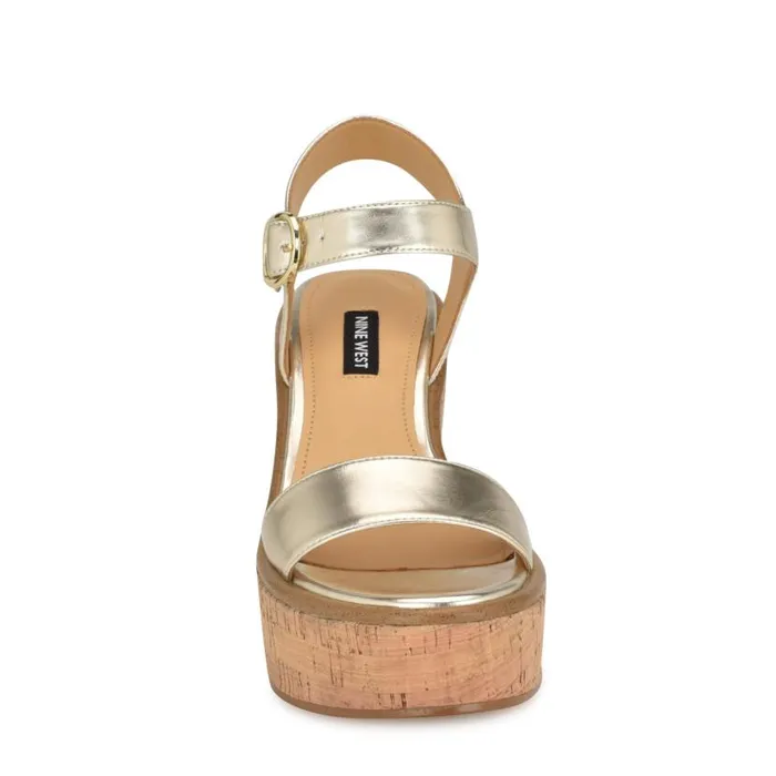 Amye Ankle Strap Wedge Sandals Platino Women Nine West Sandals