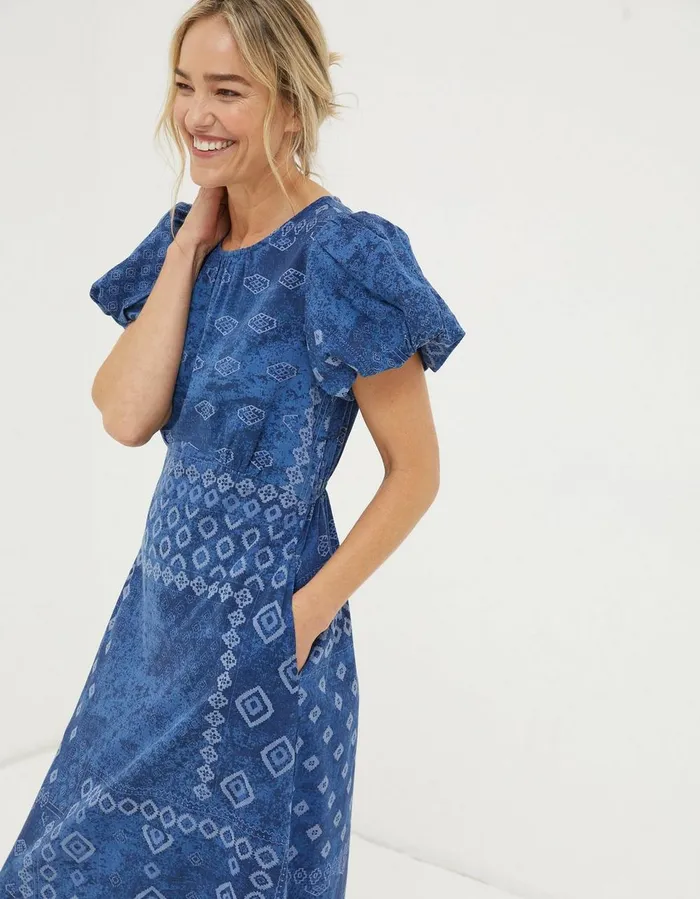 Angie Patchwork Midi Dress Navy Women FatFace Dresses