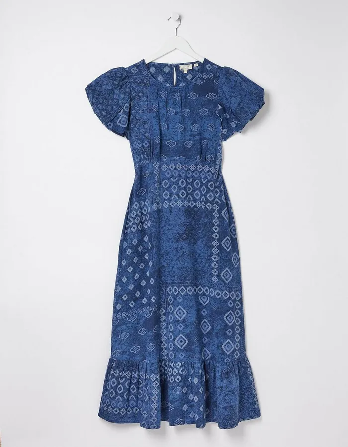 Angie Patchwork Midi Dress Navy Women FatFace Dresses