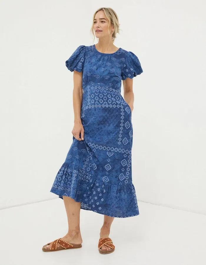 Angie Patchwork Midi Dress Navy Women FatFace Dresses