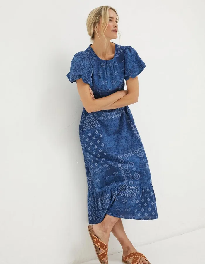 Angie Patchwork Midi Dress Navy Women FatFace Dresses