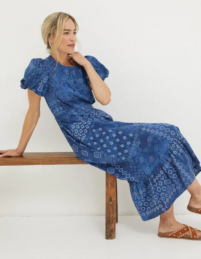 Angie Patchwork Midi Dress Navy Women FatFace Dresses
