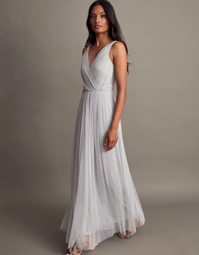 Anne Mesh Maxi Dress In Recycled Polyester Silver Women Monsoon Occasionwear