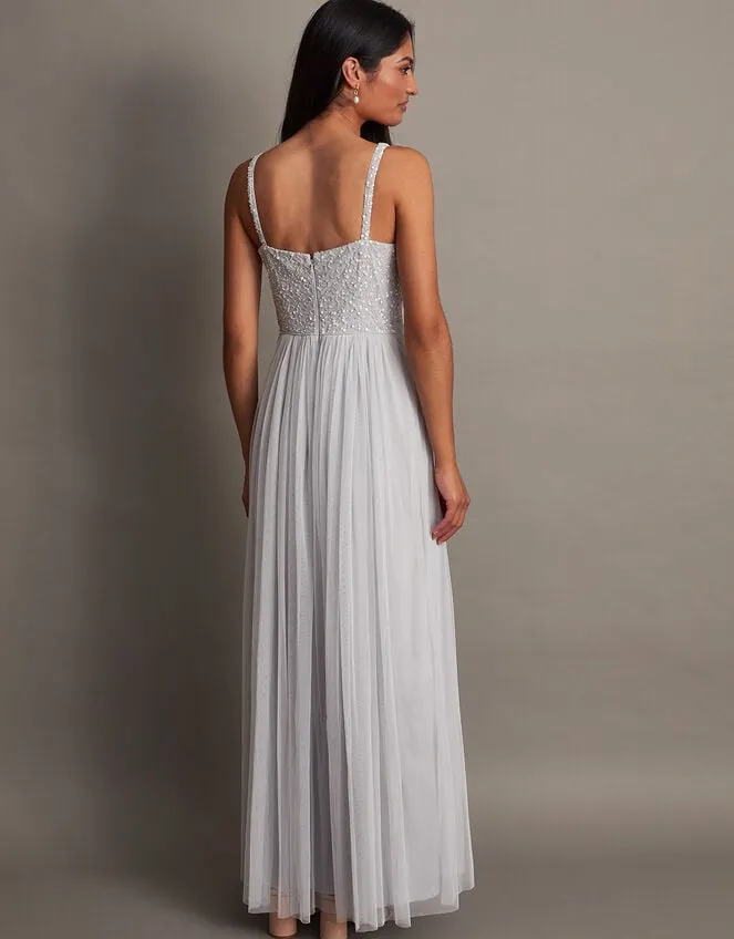 Anne Mesh Maxi Dress In Recycled Polyester Silver Women Monsoon Occasionwear